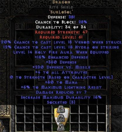 Dragon Kite Shield - 3-4 All Stats - Europe HC Ladder