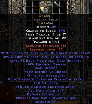 Dragon Vortex Shield - 45 Res - 3-4 All Stats - Europe Ladder
