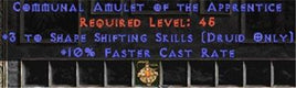 Druid Amulet - 3 Shapeshifting & 10% FCR - East Non-Ladder
