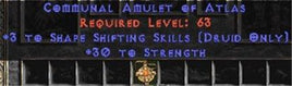 Druid Amulet - 3 Shapeshifting & 30 Str - Europe Ladder