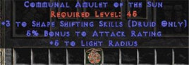 Druid Amulet - 3 Shapeshifting & 5% AR - West Ladder
