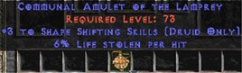 Druid Amulet - 3 Shapeshifting & 6% LL - Europe Non-Ladder