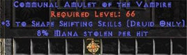 Druid Amulet - 3 Shapeshifting & 8% ML - Europe HC Ladder