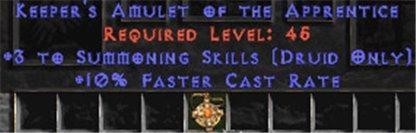 Druid Amulet - 3 Summoning & 10% FCR - East Non-Ladder