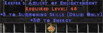Druid Amulet - 3 Summoning & 30 Energy - East HC Ladder