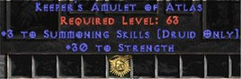 Druid Amulet - 3 Summoning & 30 Str - Europe Non-Ladder
