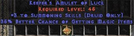 Druid Amulet - 3 Summoning & 35% MF - Europe Non-Ladder