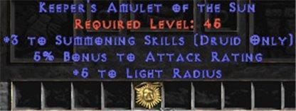 Druid Amulet - 3 Summoning & 5% AR - East Non-Ladder