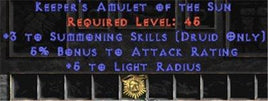 Druid Amulet - 3 Summoning & 5% AR - Europe Non-Ladder