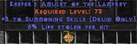 Druid Amulet - 3 Summoning & 6% LL - Europe Non-Ladder