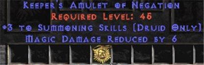Druid Amulet - 3 Summoning & 6 MDR - East Non-Ladder
