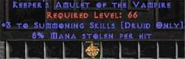 Druid Amulet - 3 Summoning & 8% ML - East Non-Ladder