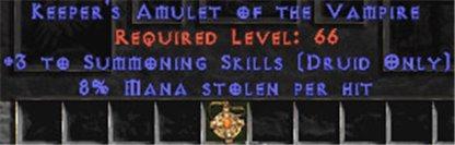 Druid Amulet - 3 Summoning & 8% ML - East Non-Ladder