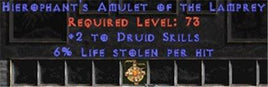 Druid Amulet - 2 All Dru Skills & 6% LL - East Ladder