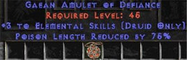 Druid Amulet - 3 Elemental & 75% PLR - East Ladder
