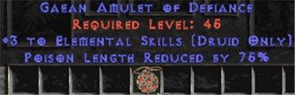 Druid Amulet - 3 Elemental & 75% PLR - East HC Ladder