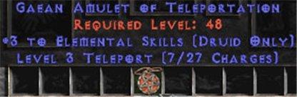 Druid Amulet - 3 Elemental & Teleport - Europe HC Ladder