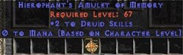 Druid Amulet - 2 All Dru Skills & 0.75 MPL - East Non-Ladder