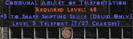 Druid Amulet - 3 Shapeshifting & Teleport - Europe Non-Ladder