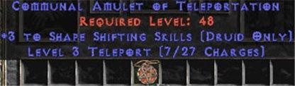 Druid Amulet - 3 Shapeshifting & Teleport - Europe Non-Ladder