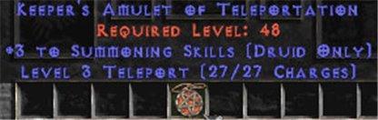 Druid Amulet - 3 Summoning & Teleport - East Non-Ladder