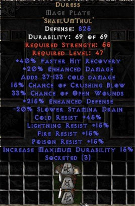 Duress Mage Plate - 215% EDef & 20% EDmg - Perfect - East Non-Ladder