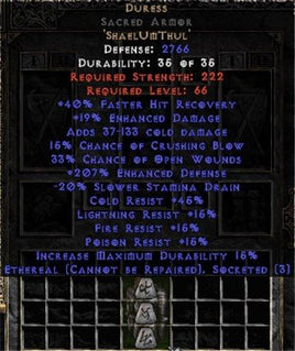 Duress Sacred Armor - Ethereal - 200-214% ED - West Non-Ladder