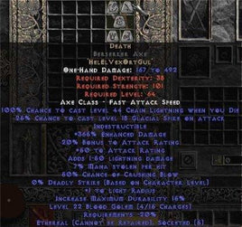 Death Berserker Axe - Ethereal - 380-399% ED - Europe Non-Ladder