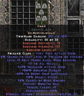 Doom Cryptic Axe - Ethereal - 385% ED - East Non-Ladder