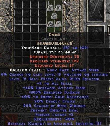 Doom Cryptic Axe - Ethereal - 385% ED - East Non-Ladder