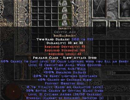 Infinity Cryptic Axe - Ethereal - 310-339% ED & -45-54% ELR - East Ladder