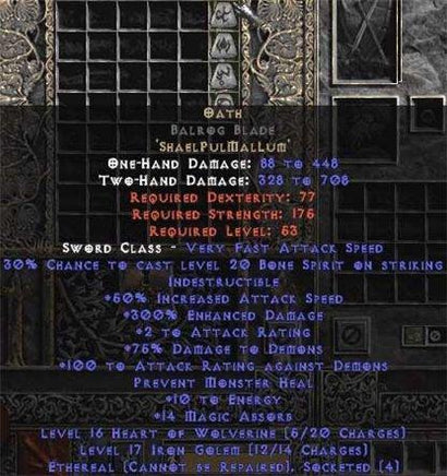 Oath Balrog Blade - Ethereal - 300-354% ED - West Non-Ladder