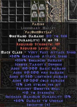 Famine Legendary Mallet - 320-359% ED - East HC Ladder