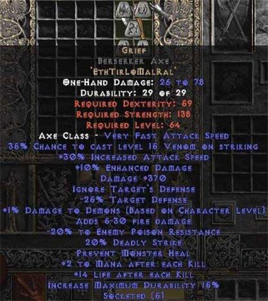 Grief Berserker Axe - 30-34% IAS & 370-399 Damage - East Ladder