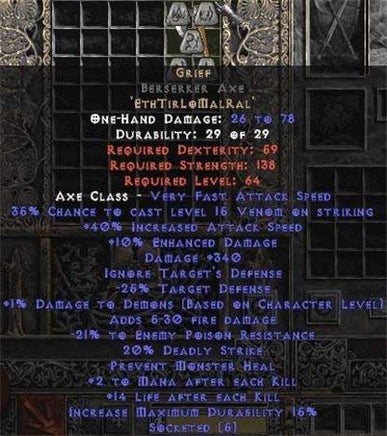 Grief Berserker Axe - 40% IAS & 340-359 Damage - Europe HC Ladder