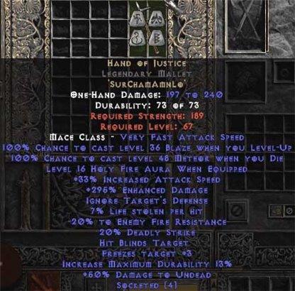 Hand of Justice Legendary Mallet - 280-329% ED - West Non-Ladder