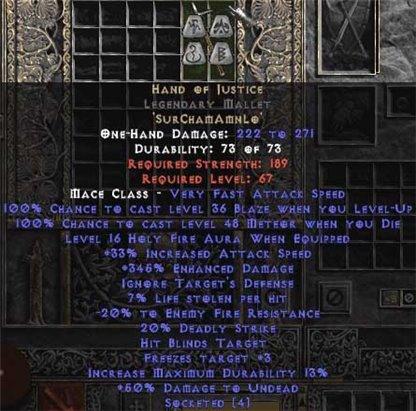 Hand of Justice Legendary Mallet - 345% ED - Perfect - West Non-Ladder
