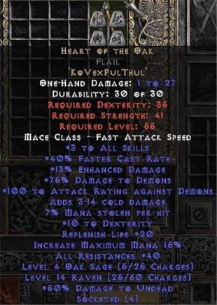 Heart of the Oak Flail - 40 Res - Perfect - East HC Ladder