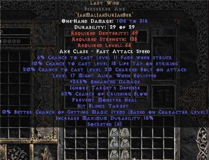 Last Wish Berserker Axe - 330-374% ED & 60-64% CB - West Ladder