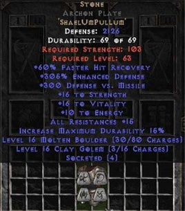 Stone Archon Plate - 305% ED - Perfect - West Non-Ladder