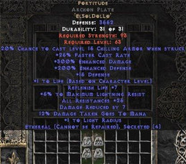 Fortitude Archon Plate - Eth Bugged - 25-29 Res & 1.5 Life - West Ladder