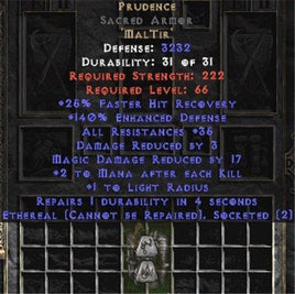 Prudence Sacred Armor - Eth Bugged - 140-169% ED & 35 Res - West Non-Ladder