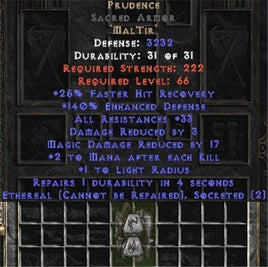 Prudence Sacred Armor - Eth Bugged - 140-169% ED & 25-34 Res - West Non-Ladder