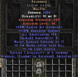 Prudence Sacred Armor - Eth Bugged - 170% ED & 25-34 Res - West Non-Ladder