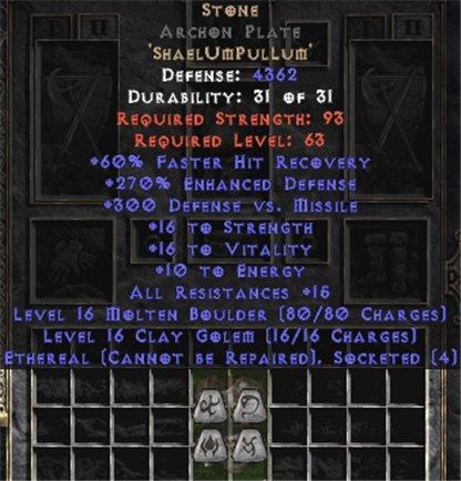 Stone Archon Plate - Eth Bugged - 270-289% ED - Europe HC Ladder