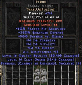 Stone Sacred Armor - Eth Bugged - 250-269% ED - Europe Non-Ladder
