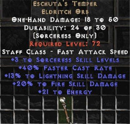Eschuta's Temper +3 Sorc Skills & +20% Fire Damage - Europe Non-Ladder