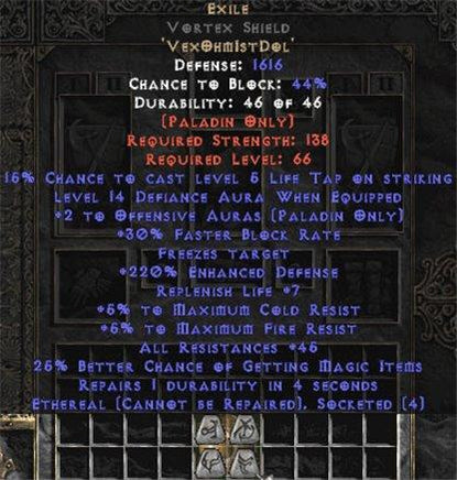 Exile Vortex Shield - Eth Bugged - 45 Res - 220-239% ED - East HC Ladder
