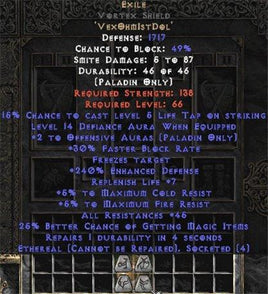 Exile Vortex Shield - Eth Bugged - 45 Res - 240-259% ED - Europe HC Ladder