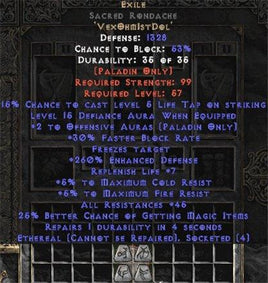 Exile Sacred Rondache - Eth Bugged - 45 Res - 240-259% ED - West Ladder
